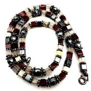 Harmonious Earthy Multi Gemstone Necklace Garnet Hematite Quartz Whimsical Boho